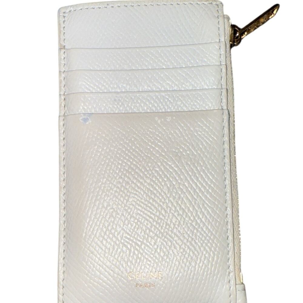 Céline Paris White Leather Cardholder with Zip Coin Pouch with COA